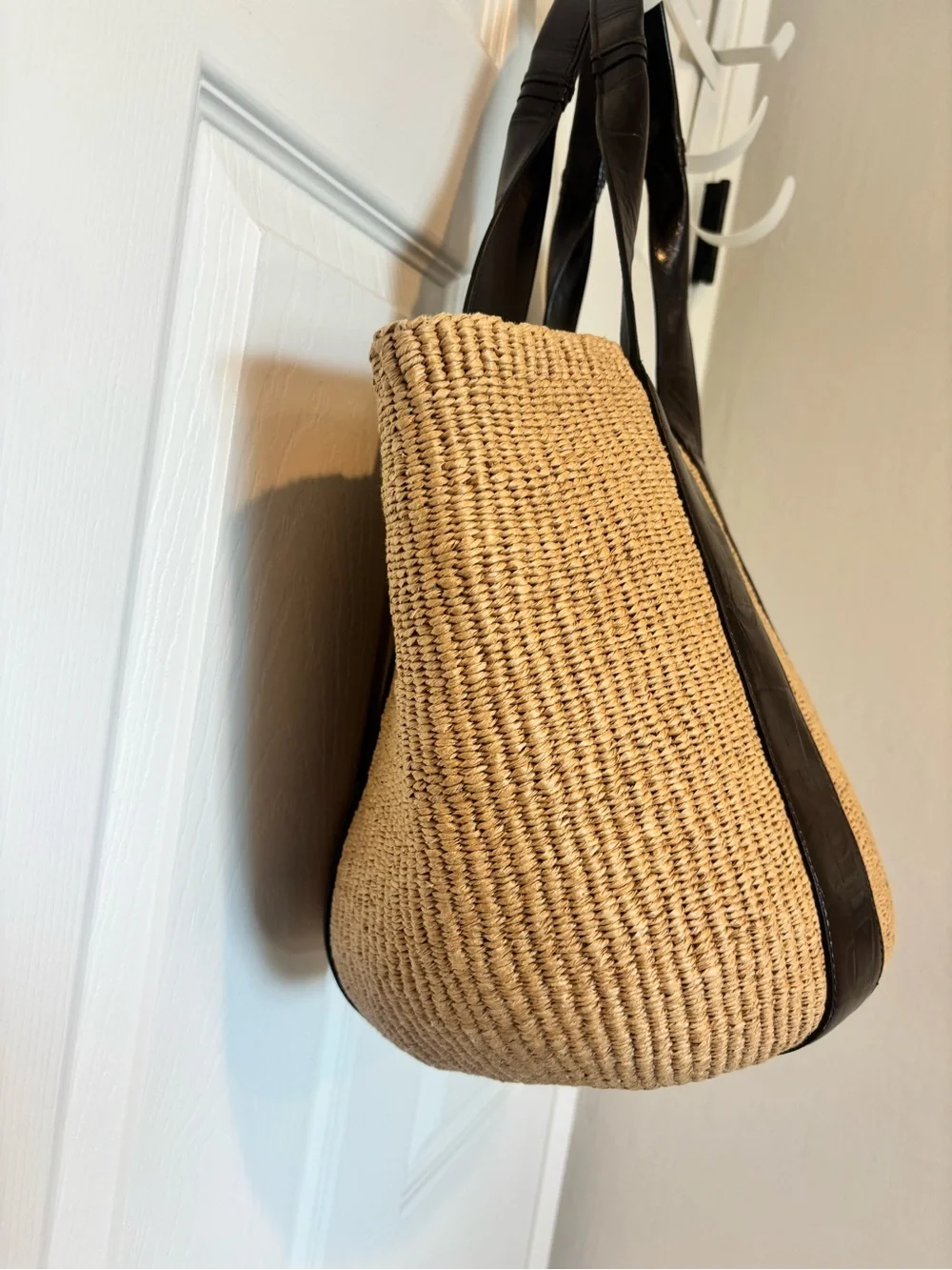 Chloe Tan Straw Tote with Dark Brown Leather Straps